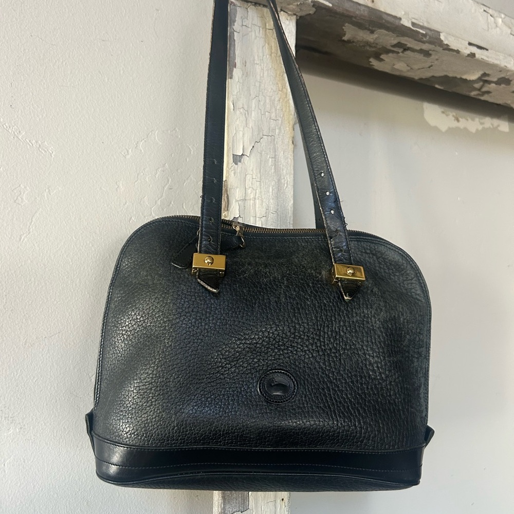 Black Leather Handbag with Gold Accents